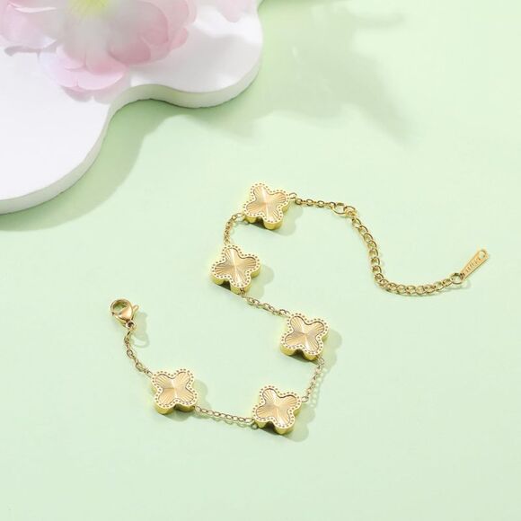 Four Leaf Clover Charm Bracelet 18K Gold Plated Clover Lucky Bracelet Flower - Picture 5 of 5
